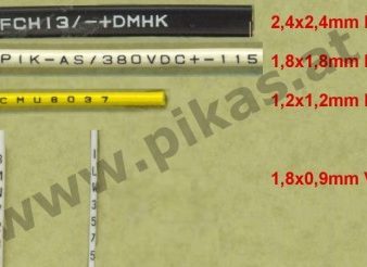 PI-KAS B200M - компактная машинка для нанесения печати на кабель, трубки и ПВХ продукцию: пример маркированных проводов с размерами